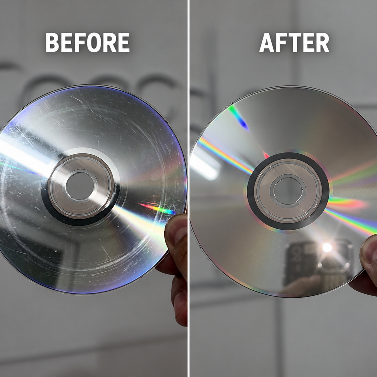 Genuine before and after CD scratch removal result by DiskCrafters