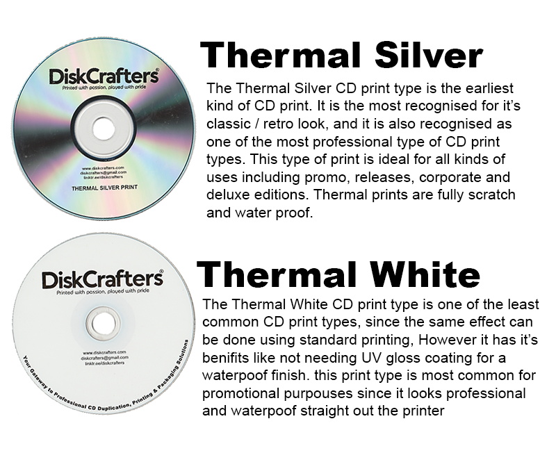 Silver CD Print Thermal CD Printing. CD Print Types